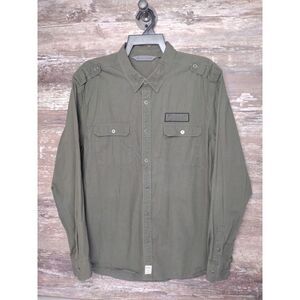 Harley Davidson Motorcycle Military Green Long Sleeve Button Up Shirt Mens